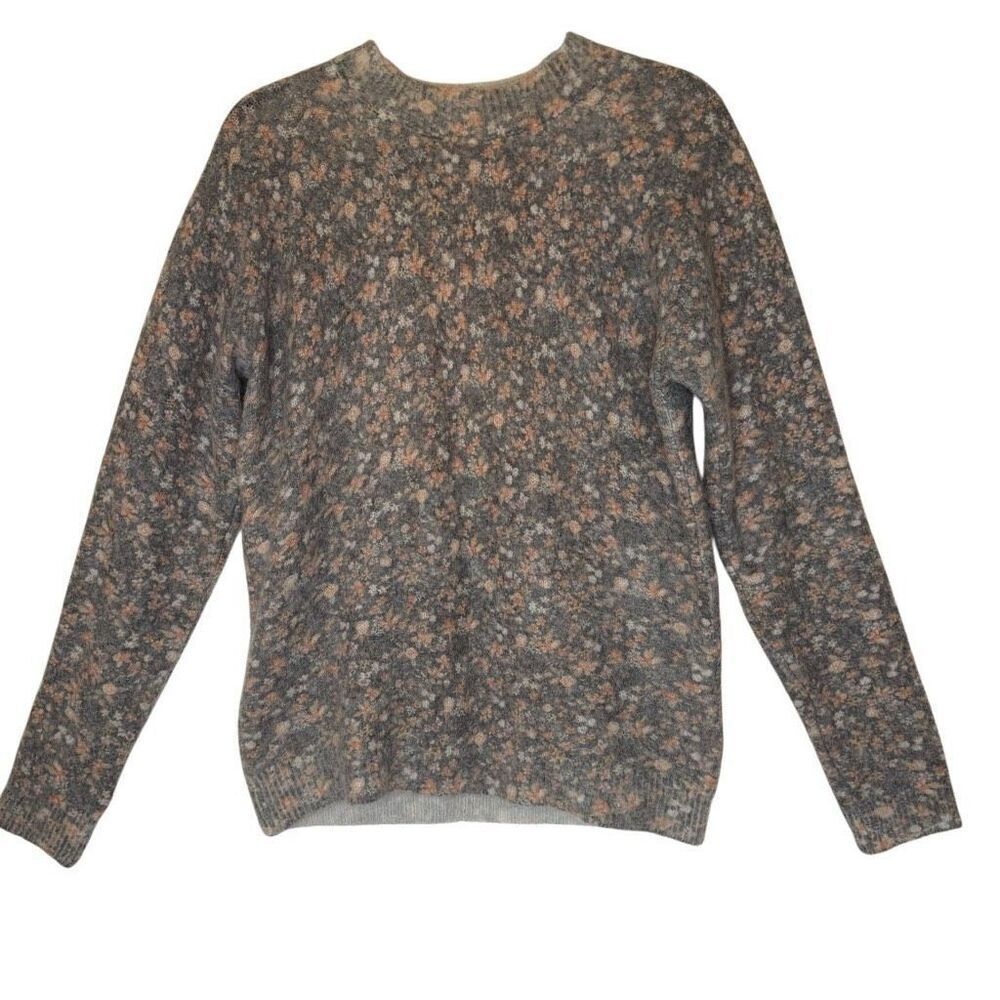 Bartolini Mohair/Alpaca Blend Sweater Soft Gray & Coral Floral Sz M Cottagecore